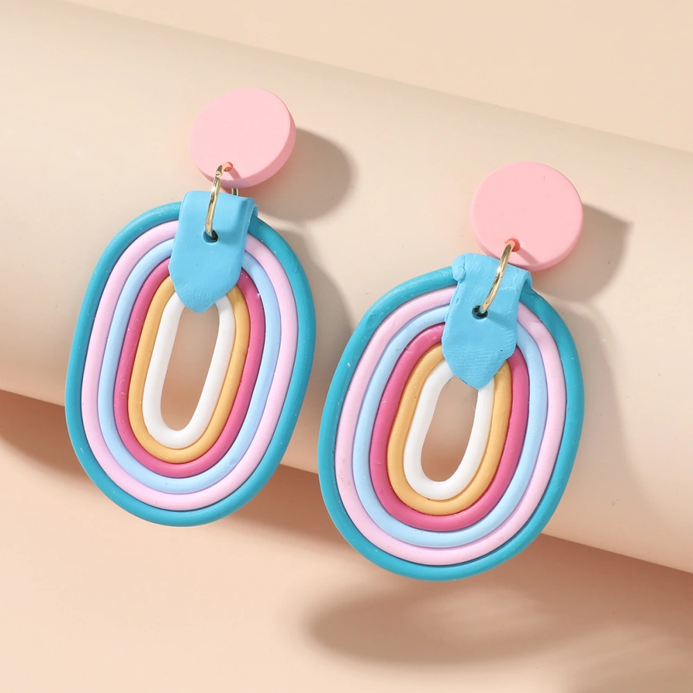 Soft Pottery Colored Oval Clay Earrings