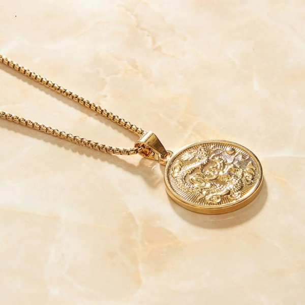 Men's Chinese Style Necklace Pendant Chinese Dragon Gold-plated Pendant