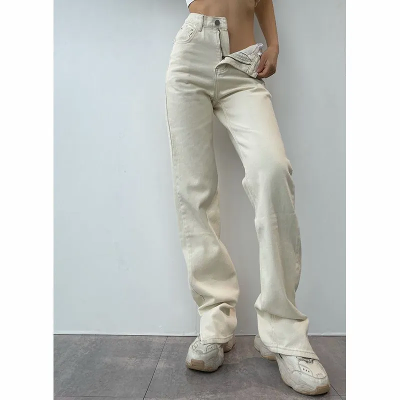 Women's All-match Straight-leg High-waisted Mopping Jeans