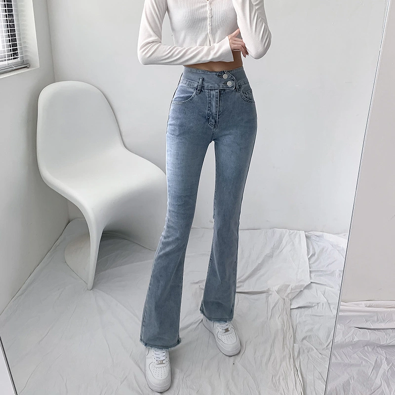 Light-colored High Waisted Micro Trousers Slimming Women's Raw Edge Cropped Flared Pants