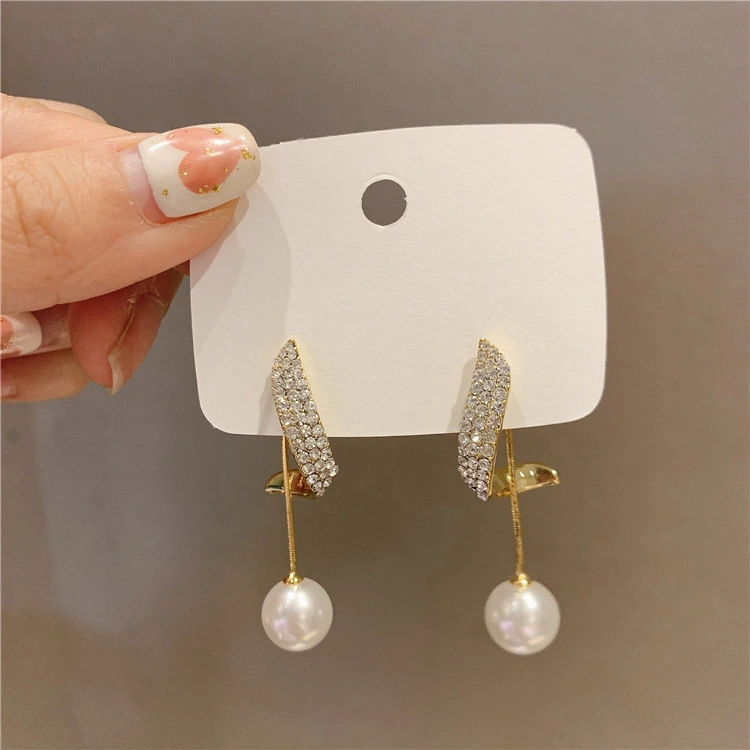 Full Diamond Pearl Earrings Female Temperament Simple