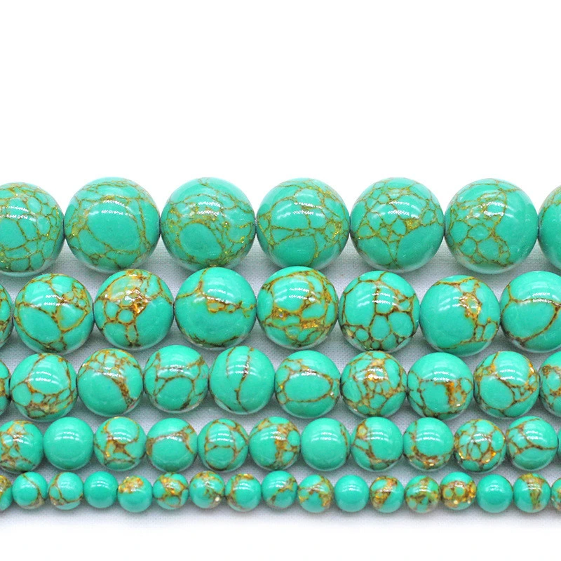 Natural Gold Wire Green Turquoise Diy Handmade Round Bead Accessories