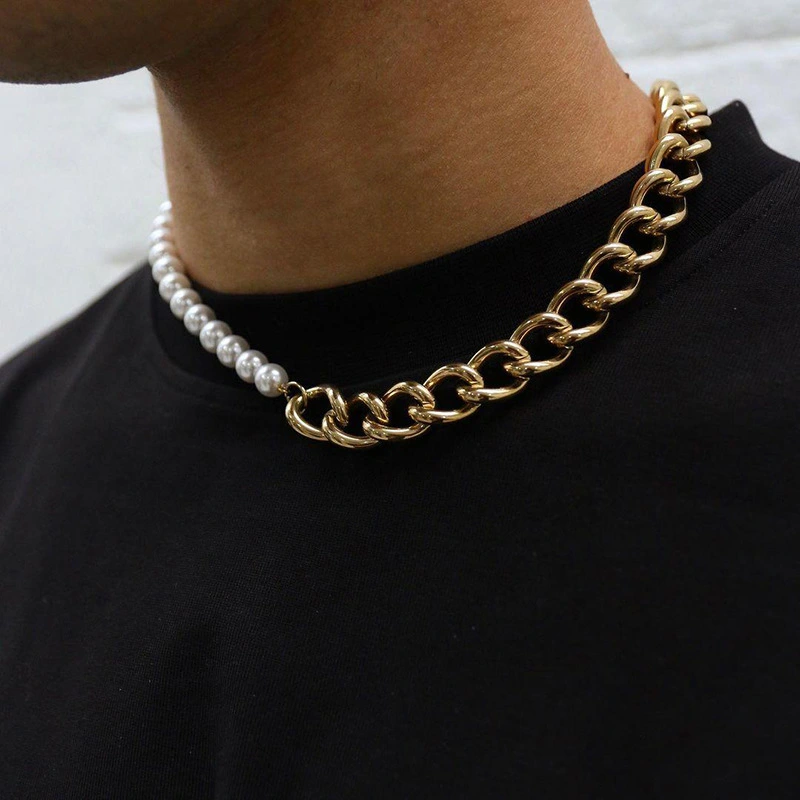 Stainless Steel Stitching Cuban Pearl Thick Chain