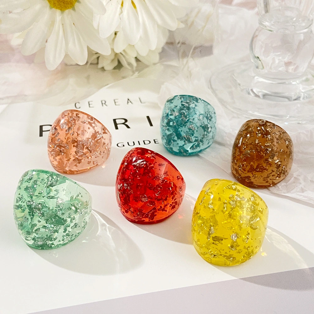 Transparent Gold Foil Acetate Resin Ring Sequins Round Jewelry Women