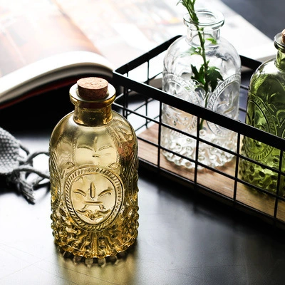 Simple Transparent Vintage Embossed Glass Bottle