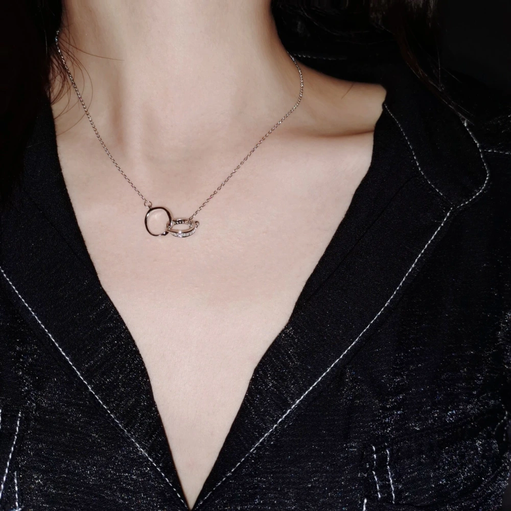 Double Ring Female Full Body 925 Sterling Silver Clavicle Chain