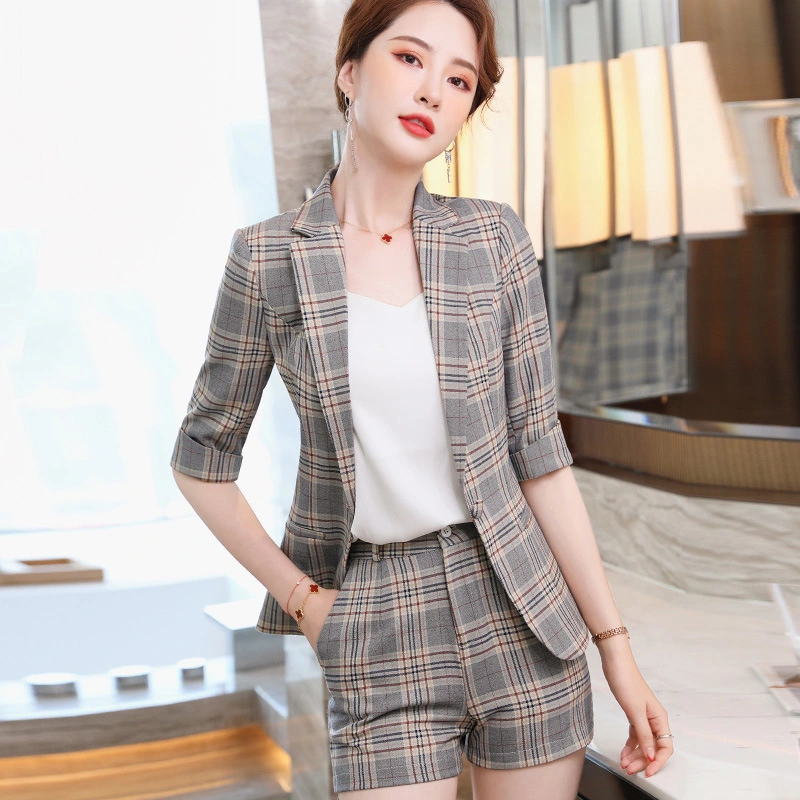 Fashion Casual Check Pattern Slim And Tall Shorts Suit