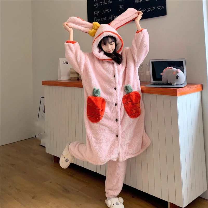 Women's Thick Coral Fleece Long Pajamas