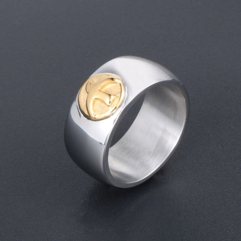 Titanium Steel Wide Face Gold Bird Ring