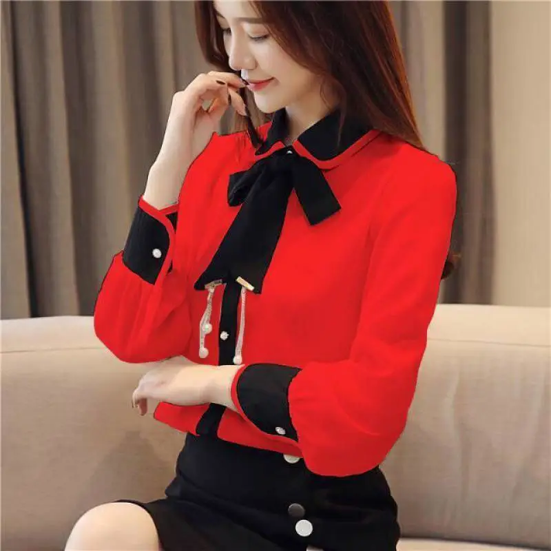 Fashion Women's Chiffon Long Sleeve Doll Collar Shirt