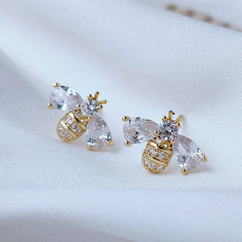 Bee Ear Wire Fashion Animal Pendant Long Tassel Zircon Earrings