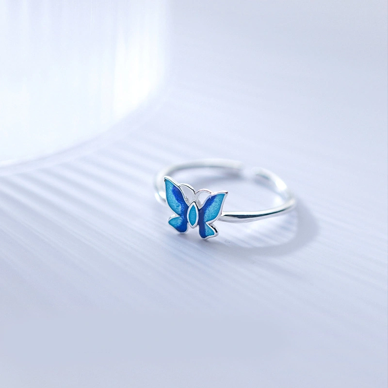 Fashion Women's Blue Butterfly Silver Ring