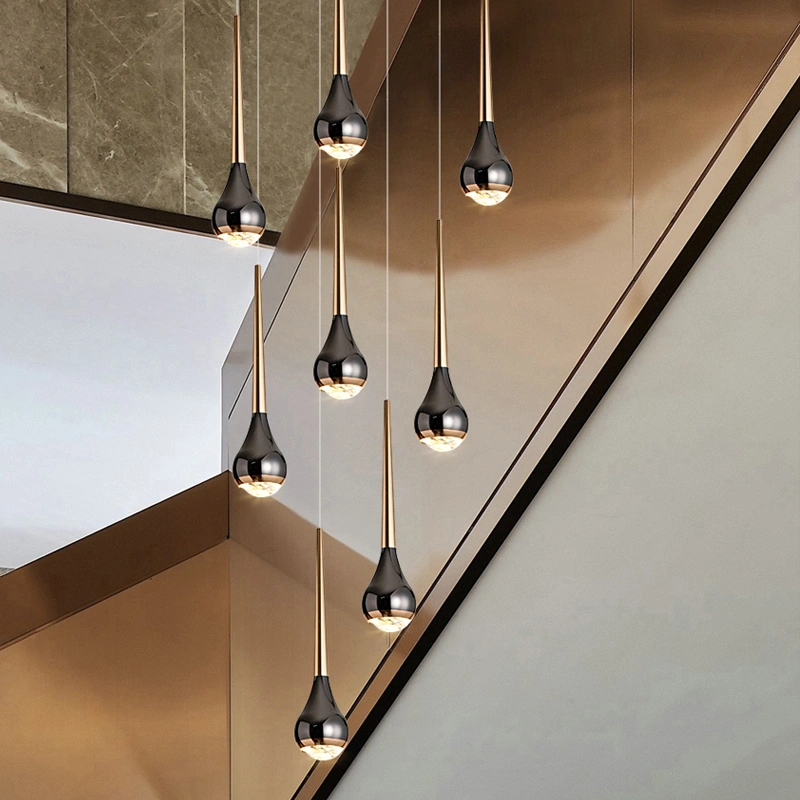 Modern Simple Rotary Long Chandelier In Stairway