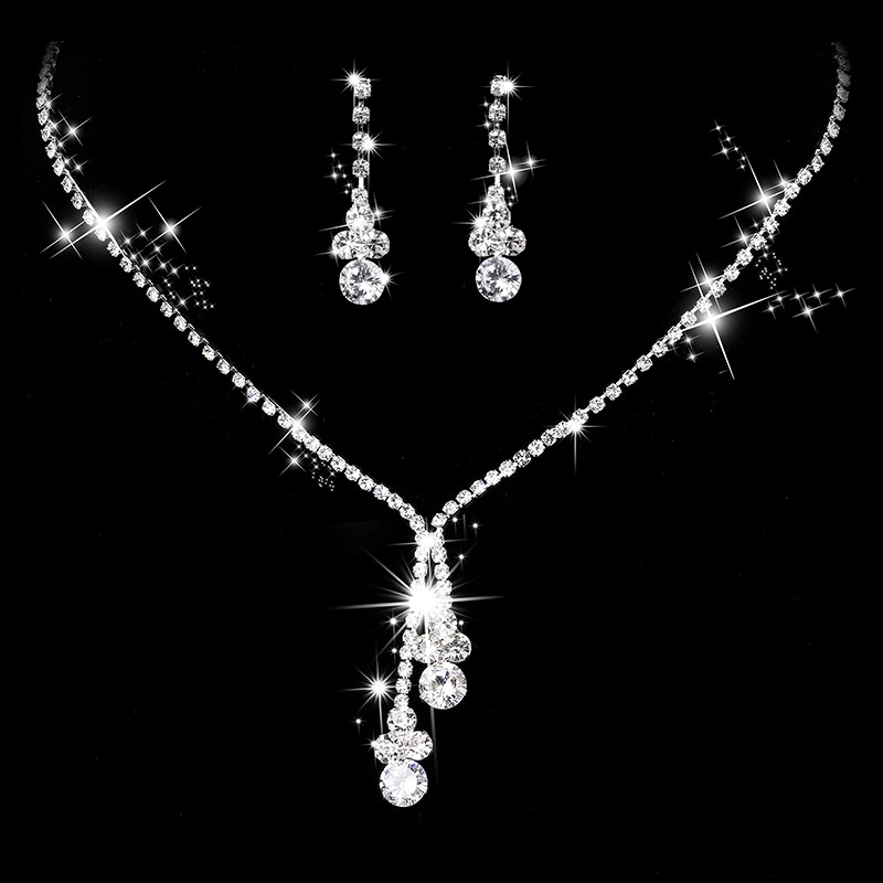 Bridal Wedding Jewelry Accessories Simple Rhinestone Zircon Necklace Earrings