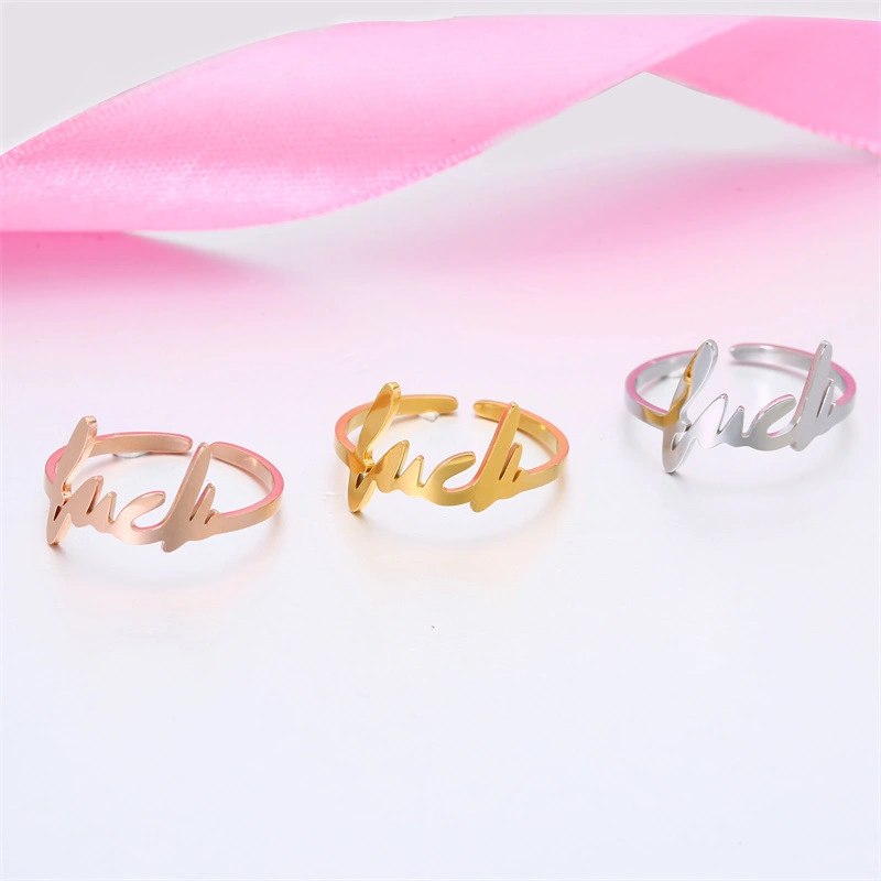 Ladies Fashion Letter Ring Titanium Steel