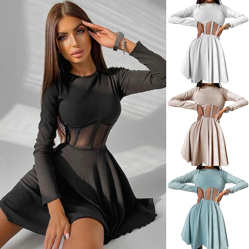 Women's Solid Color Hollow Dress Temperament