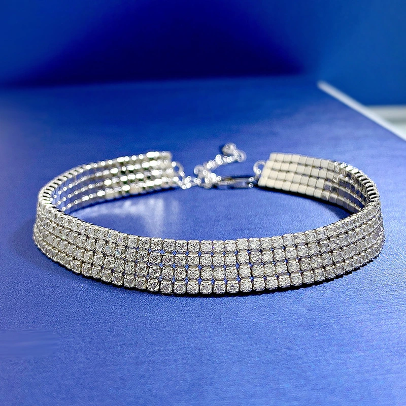 High Carbon Four Rows Full Rhinestone Couple Bracelet Sterling Silver