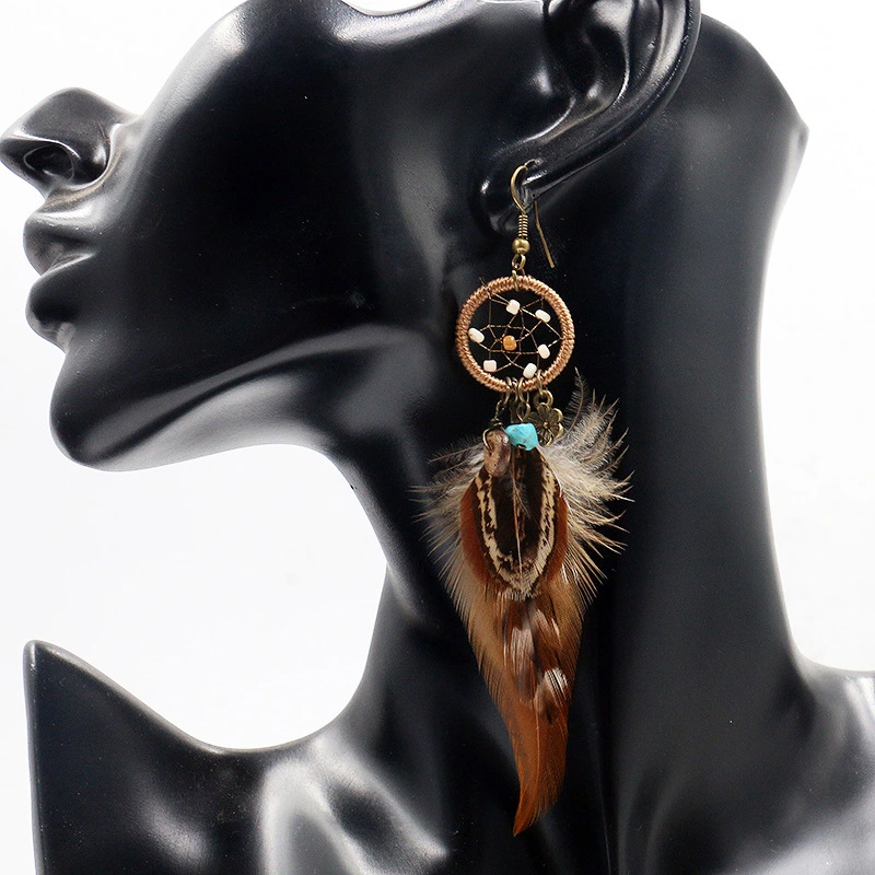 Women's Fashion Trend Gradient Brown Feather Earrings