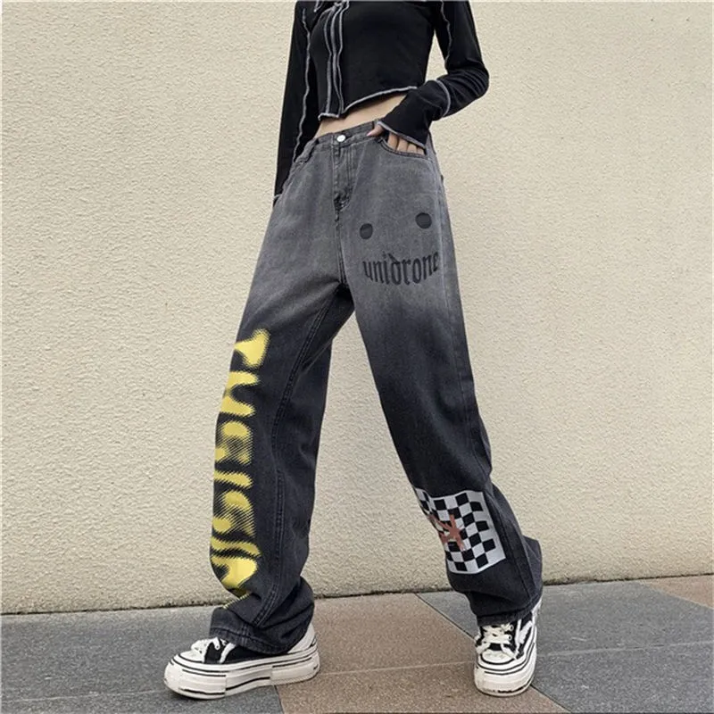 Trendy Harajuku Gradient Jeans Women's Straight Wide Leg Pants