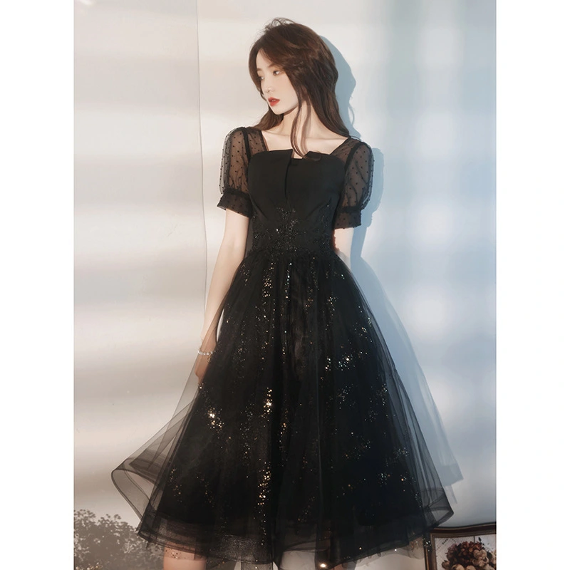 Black Sparkly Lace Cocktail Mini Prom Dress Evening Dress