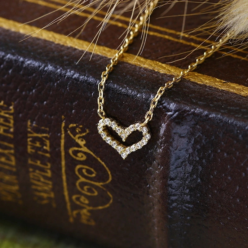 925 Sterling Silver Gold Plated Delicate Heart Zircon Necklace