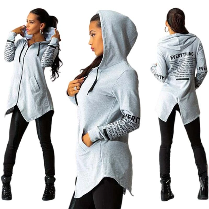 Spring And Autumn Graffiti Letter Print Plus Size Zipper Hooded Sweaters Women's Clothing Coat