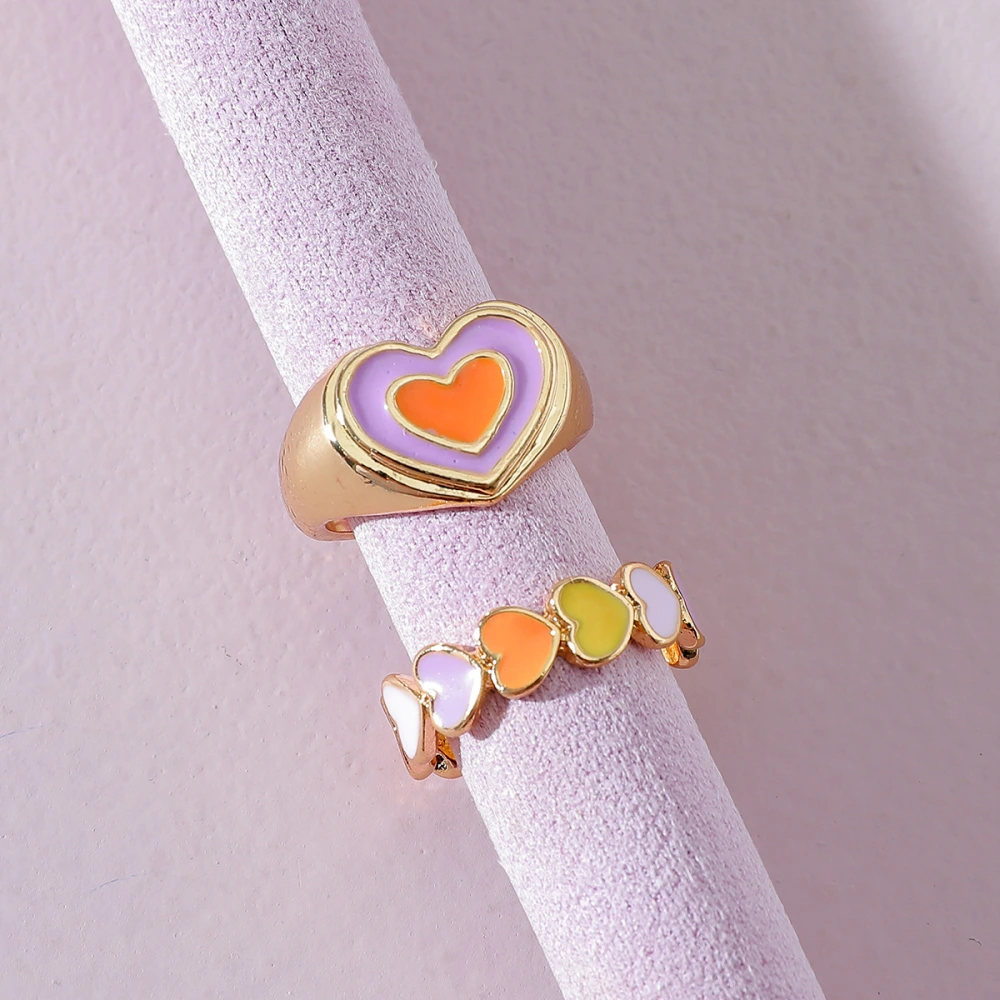 European And American Fashion Jewelry Peach Heart Drip Ring Set