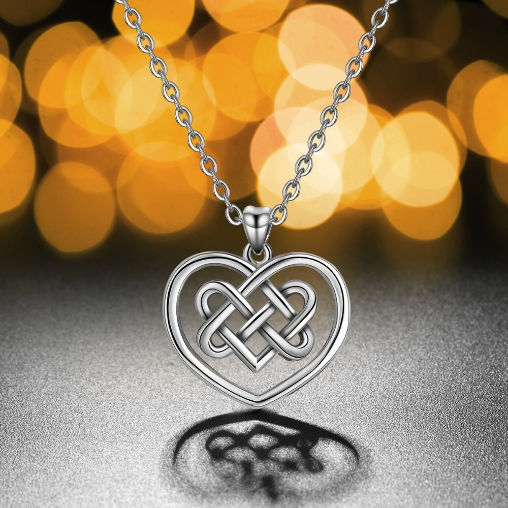 Fashion Women's Silver Heart Knot Pendant Necklace