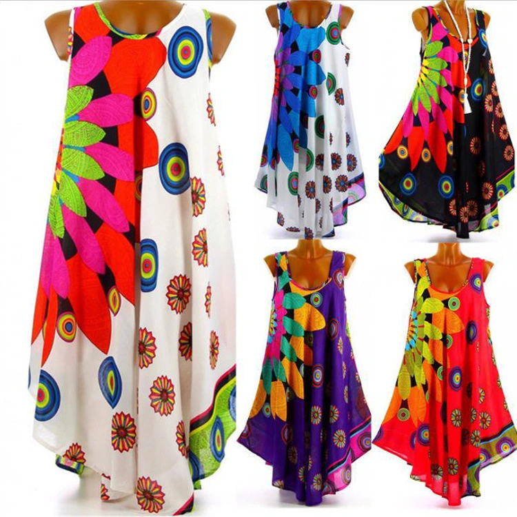 European And American Women's Sleeveless Irregular Swing Dress