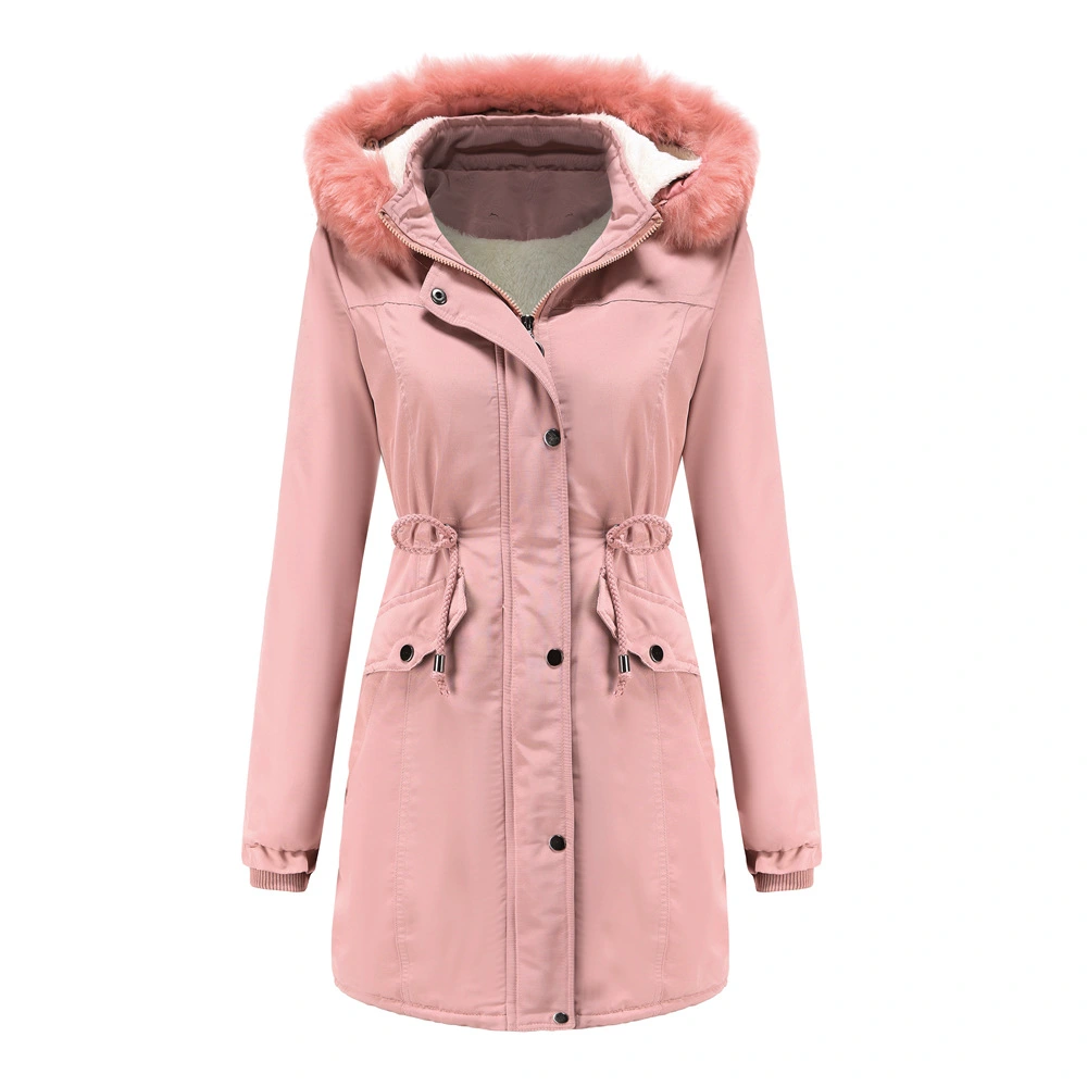 Autumn Winter Parka Women 2022 Fashion Pocket Faux Fur Collar Thick Fleece Warm Jacket Female Coat Casual