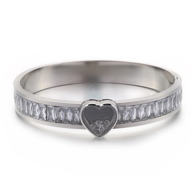 Fashion Titanium Steel Heart Shaped Zircon Bracelet