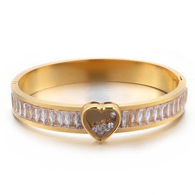 Fashion Titanium Steel Heart Shaped Zircon Bracelet