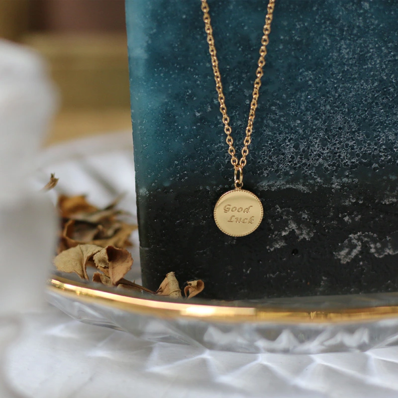 Good Luck Small Round Gold Coin Oval Necklace