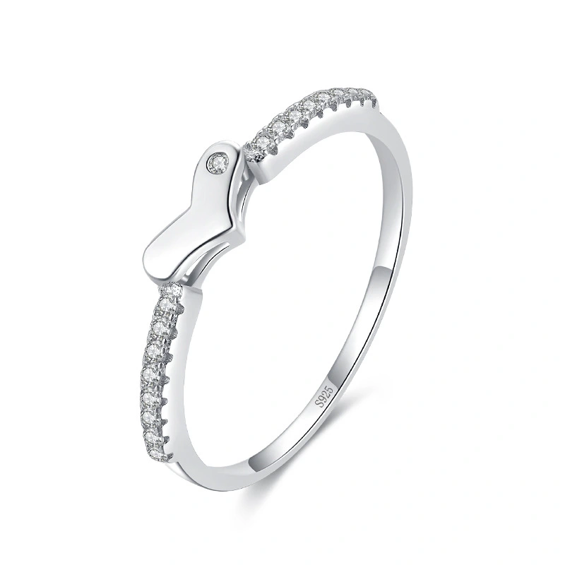 S925 Sterling Silver Heart Micro Diamond Ring