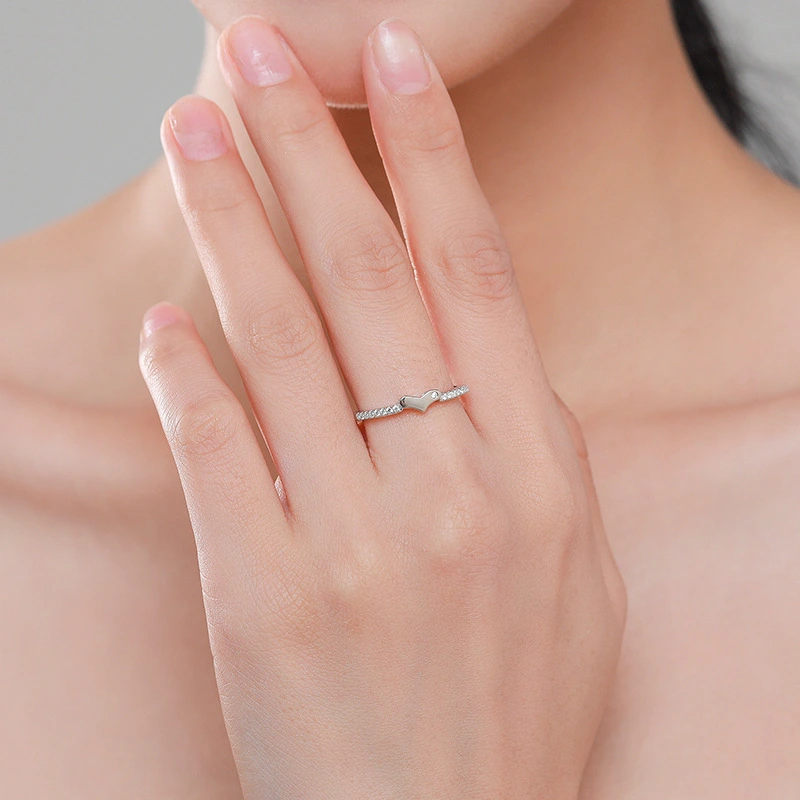 S925 Sterling Silver Heart Micro Diamond Ring
