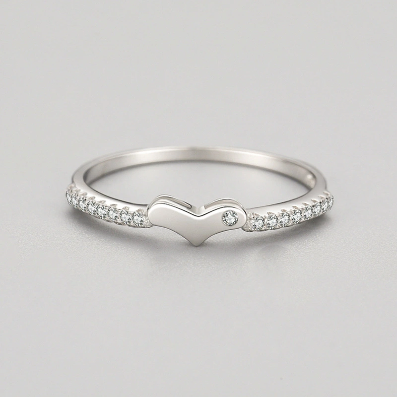 S925 Sterling Silver Heart Micro Diamond Ring