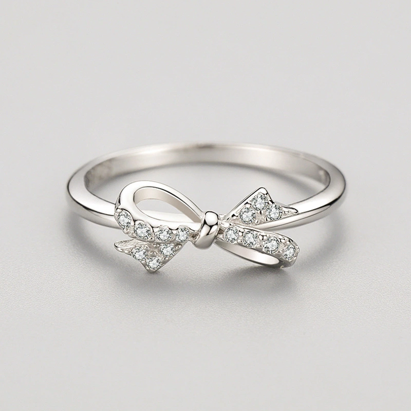 S925 Sterling Silver Bow Ring With Diamonds