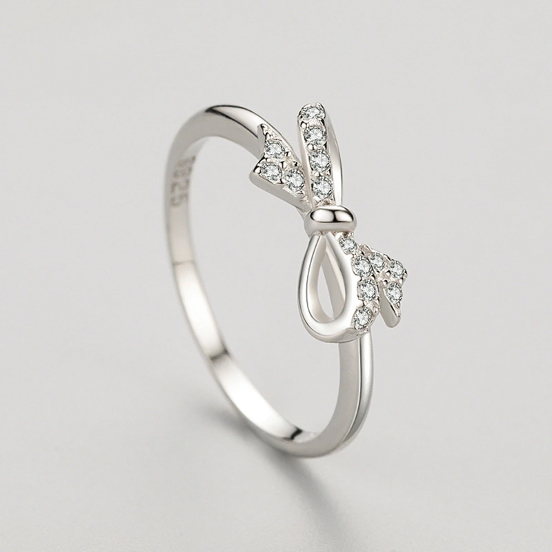 S925 Sterling Silver Bow Ring With Diamonds