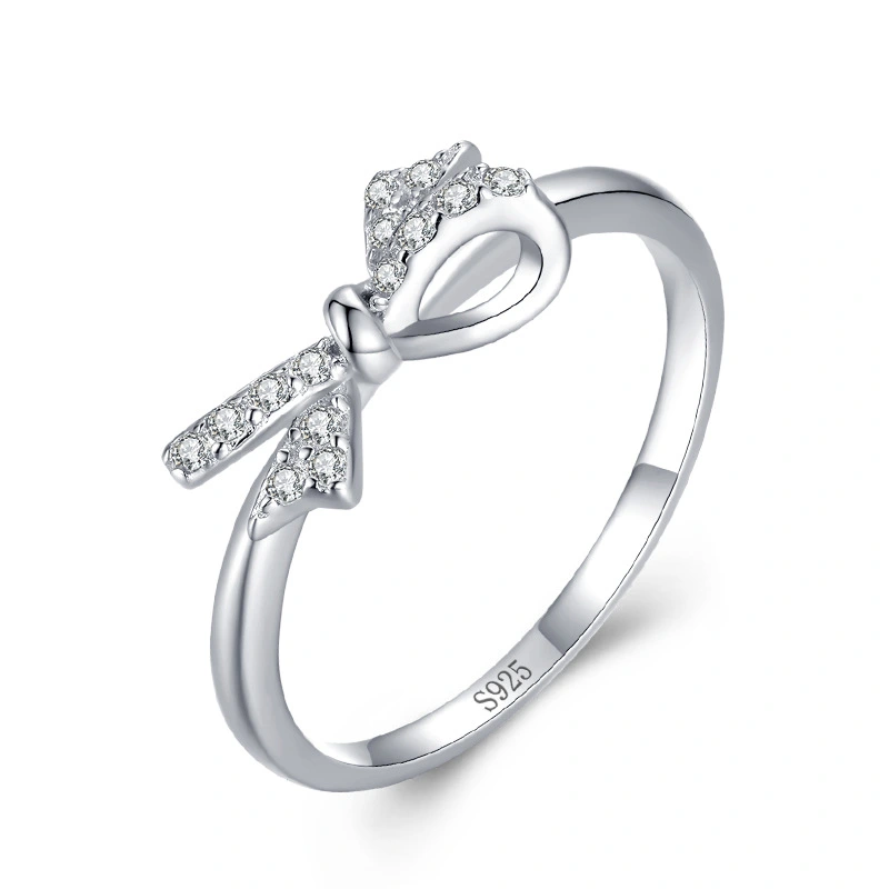 S925 Sterling Silver Bow Ring With Diamonds