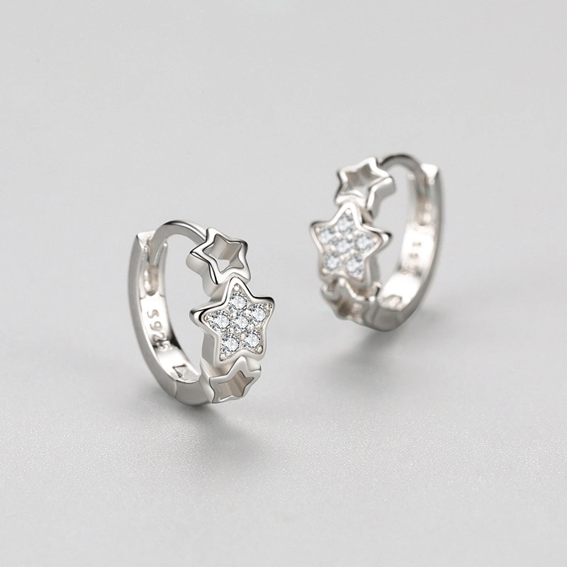 S925 Sterling Silver Star Earrings With Diamonds