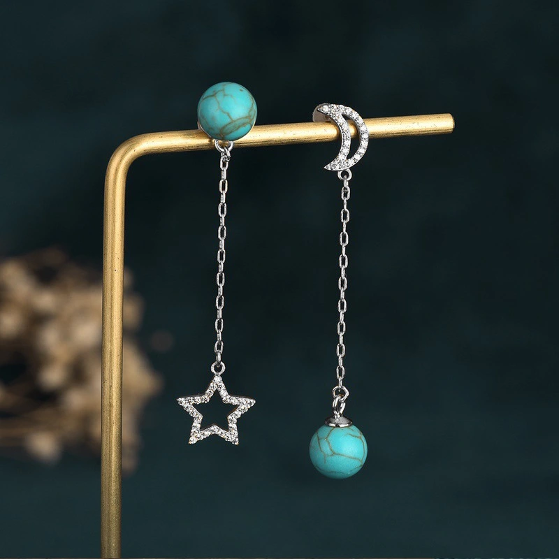 Women's Star Moon Asymmetric Inlaid Turquoise Earrings