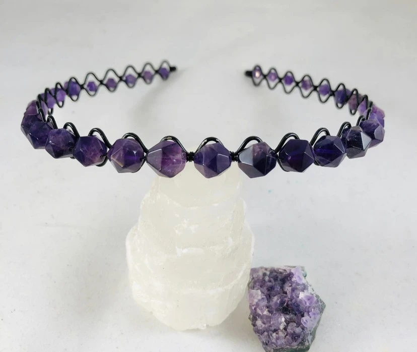 Natural Amethyst Handmade DIY Black Headband