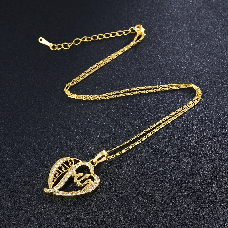 European And American Hip Hop Zircon Gold Heart Pendant Necklace