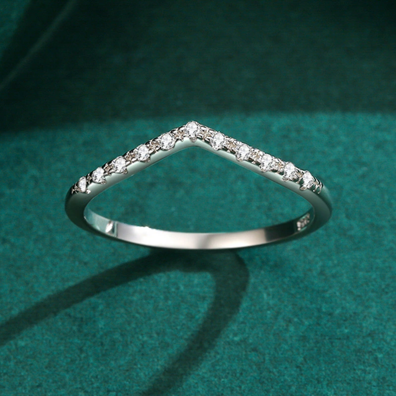 S925 Sterling Silver V-Shaped Stackable Band Ring