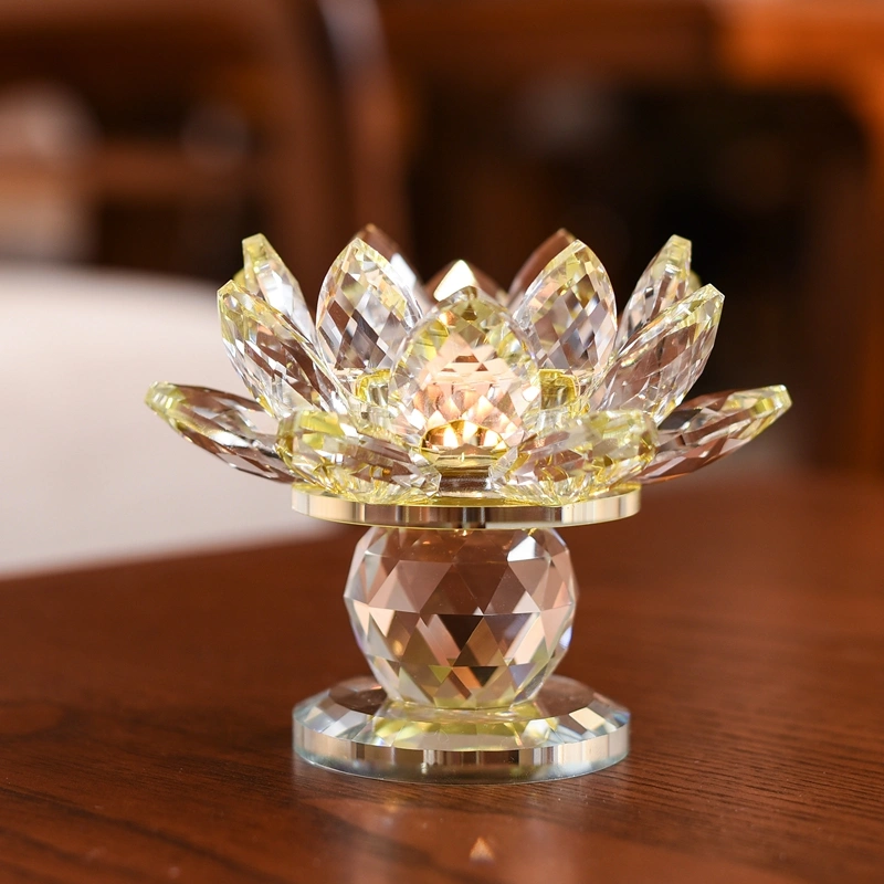 Crystal Lotus Butter Lamp Glass Candle Holder Ornament