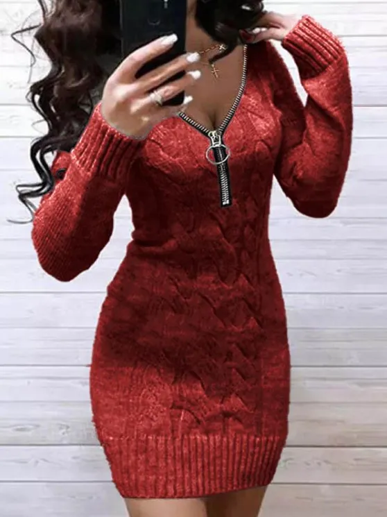 Mugs European And American New Knitted Large Size Slim Dress