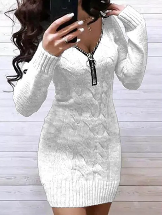 Mugs European And American New Knitted Large Size Slim Dress