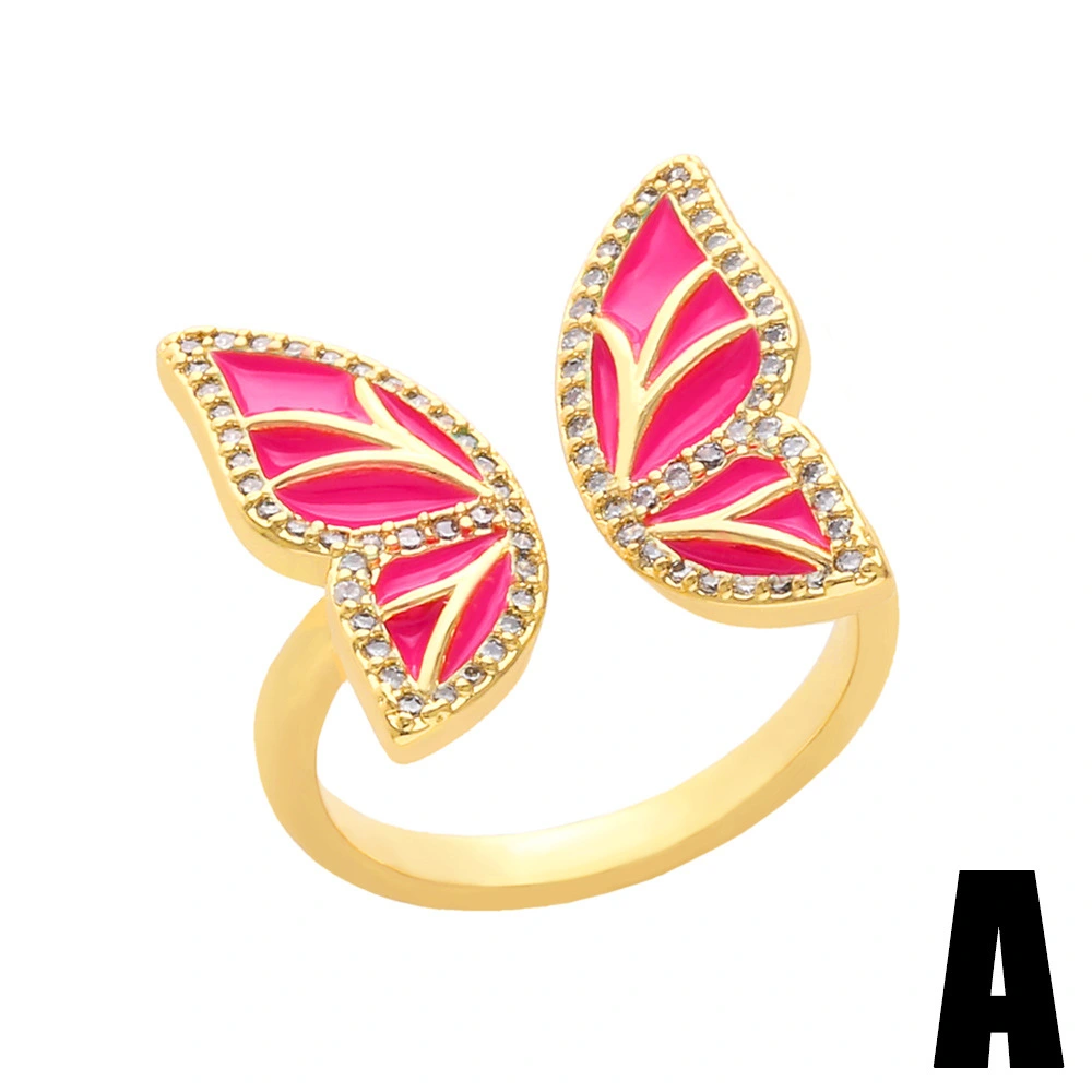 Multicolor Oil Drop Zircon Butterfly Ring Women's Personality