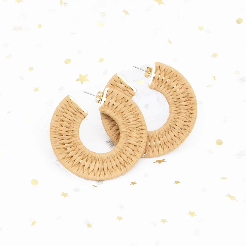 Ethnic Style Artificial Woven Raffia C-shaped Fashion Generous Earrings