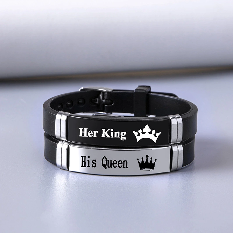 Couple Romantic Crown Stainless Steel Silicone Bracelet Black Steel Bracelet